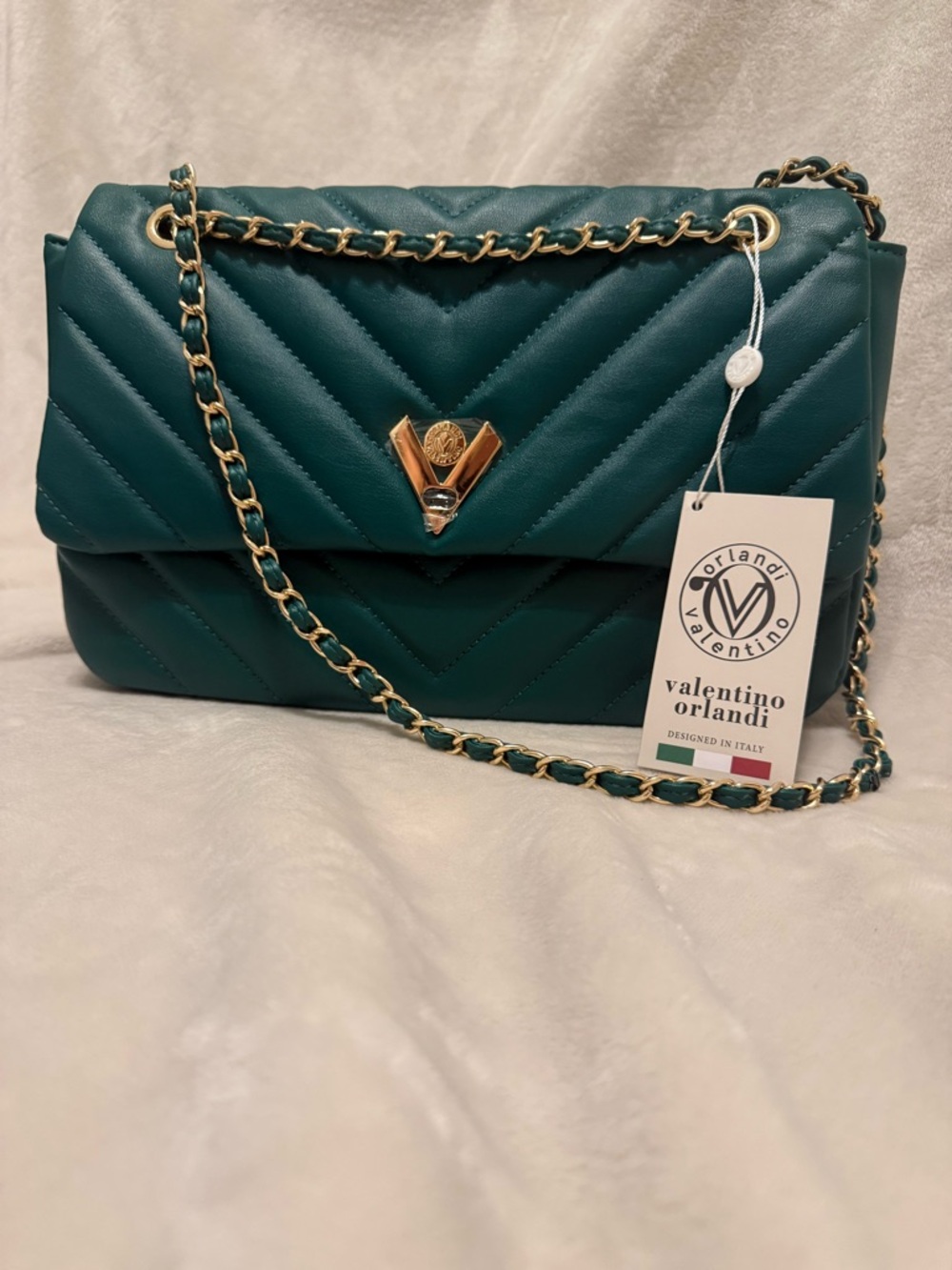 Valentino Orlandi Angel Forest Green Chain Shoulder Bag NWT Designer Style Purse